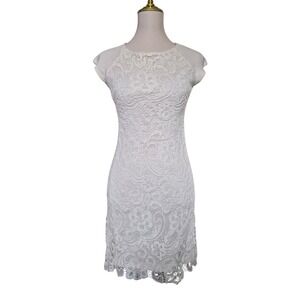 Rebecca Taylor Cream All Lace Sheath Dress Cap Sleeve Knee Length NWT Size 0